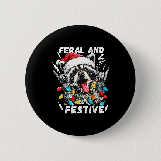 Feral And Festive Funny Christmas Rocker Raccoon S Button (Vorderseite)