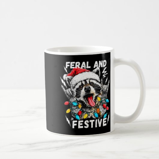 Feral And Festive Funny Christmas Rocker Raccoon S Kaffeetasse (Rechts)