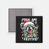 Feral And Festive Funny Christmas Rocker Raccoon S Magnet (Vorderseite/Rückseite)