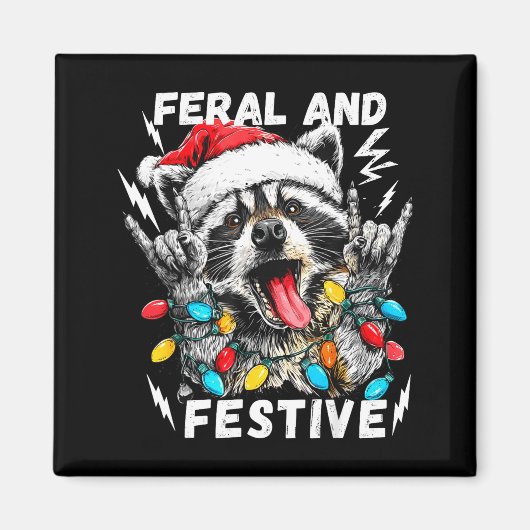 Feral And Festive Funny Christmas Rocker Raccoon S Magnet (Vorne)