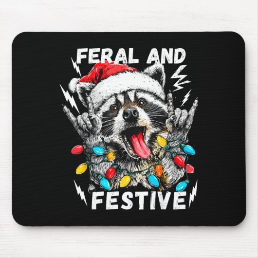 Feral And Festive Funny Christmas Rocker Raccoon S Mousepad (Vorne)