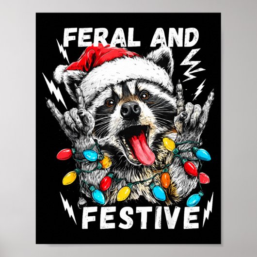 Feral And Festive Funny Christmas Rocker Raccoon S Poster (Vorne)