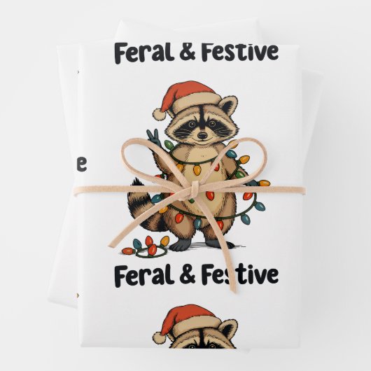 Feral And Festive Raccoon Christmas Xmas Lights Geschenkpapier Set (Beispiel)