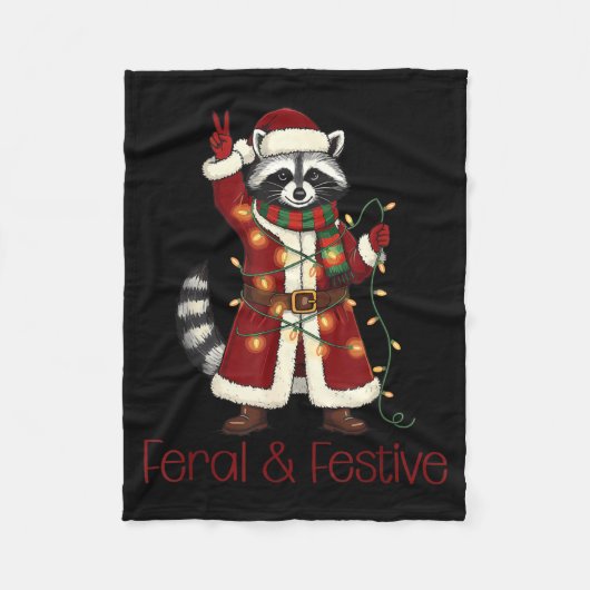 Feral And Festive Raccoon Funny Christmas Fleecedecke (Vorderseite)