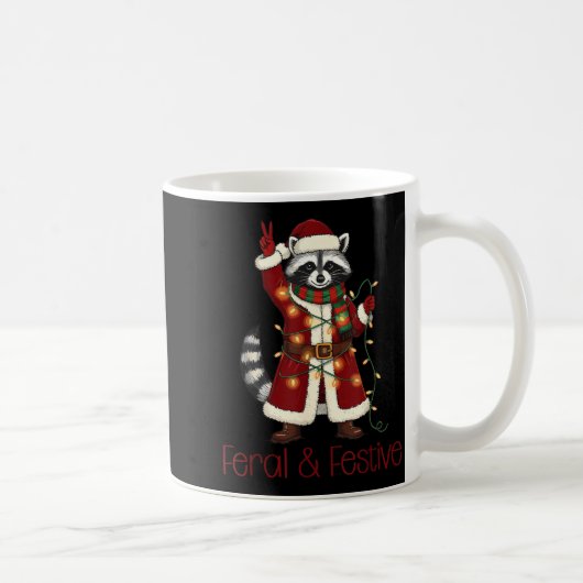 Feral And Festive Raccoon Funny Christmas  Kaffeetasse (Rechts)