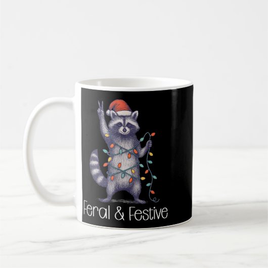 Feral And Festive Raccoon, Funny Christmas Kaffeetasse (Links)