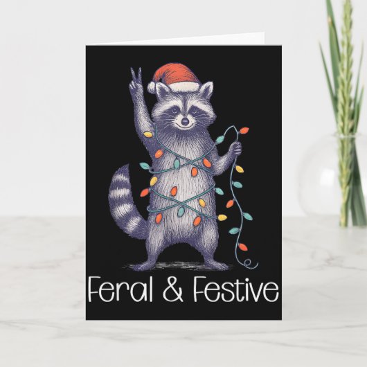 Feral And Festive Raccoon, Funny Christmas Karte (Vorderseite)
