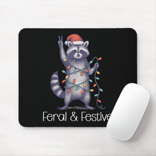Feral And Festive Raccoon, Funny Christmas Mousepad (Mit Mouse)