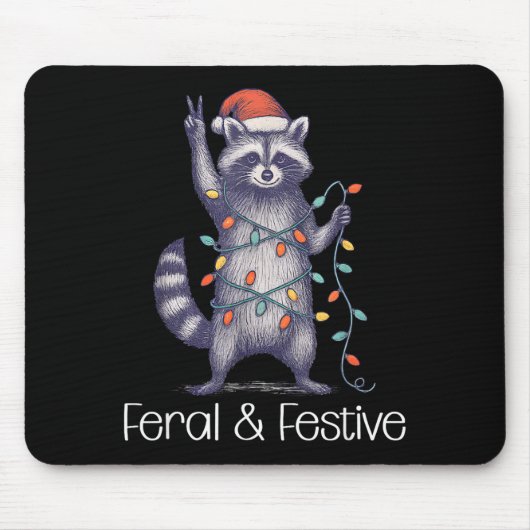 Feral And Festive Raccoon, Funny Christmas Mousepad (Vorne)