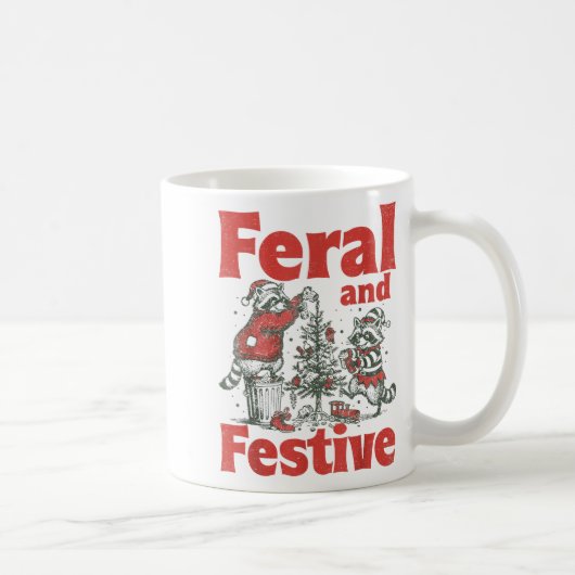 Feral And Festive Raccoon Santa Christmas Holiday Kaffeetasse (Rechts)