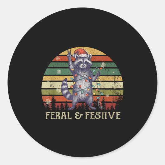 Feral And Festive Raccoon Santa Christmas Holiday Runder Aufkleber (Vorderseite)