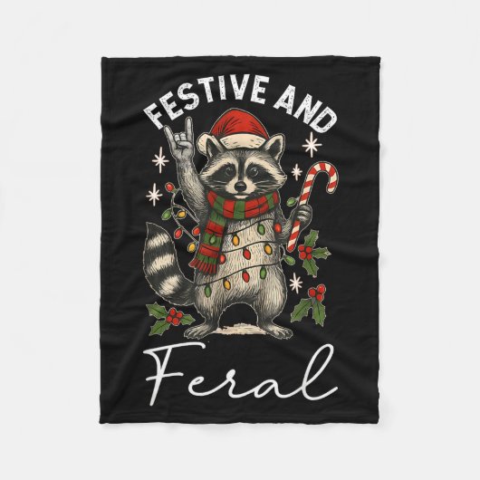 Feral And Festive Raccoon Santa Hat Christmas Ligh Fleecedecke (Vorderseite)