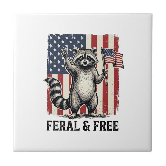 Feral and Free Patriotic Raccoon Vintage Shirt Des Fliese (Vorderseite)