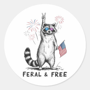 Feral and Free Raccoon 4. Juli USA Runder Aufkleber