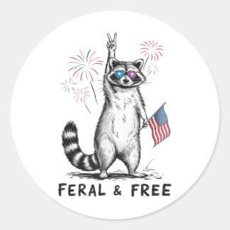 Feral and Free Raccoon 4. Juli USA Runder Aufkleber
