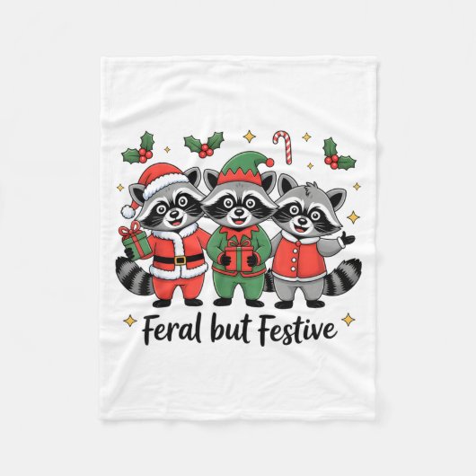 Feral But Festive Funny Christmas Cute Raccoon Elf Fleecedecke (Vorderseite)