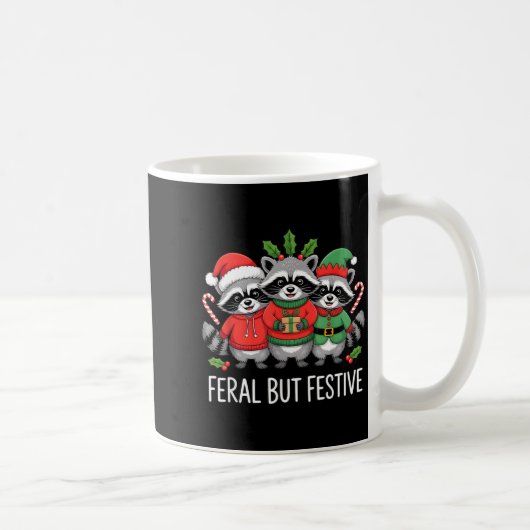 Feral But Festive Funny Raccoon Christmas Holiday  Kaffeetasse (Rechts)