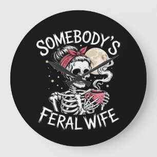 Feral Funny Coffee Liebhaber trinken Skull Joke Große Wanduhr