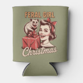 Feral Girl Christmas Opossum Xmas Trashy Retro Dosenkühler (Vorderseite)