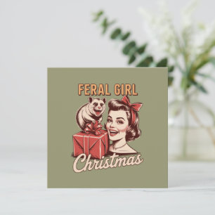 Feral Girl Christmas Opossum Xmas Trashy Retro Feiertagskarte