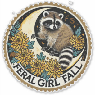 Feral Girl Fall Raccoon Aufkleber