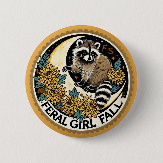 Feral Girl Fall Raccoon Button (Vorderseite)