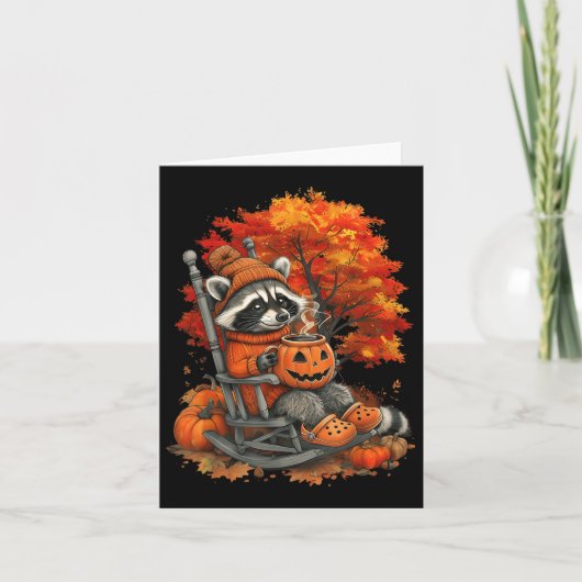Feral Girl Fall Raccoon Halloween Pumpkin Raccoon Karte (Vorderseite)