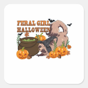 Feral Girl Halloween Quadratischer Aufkleber