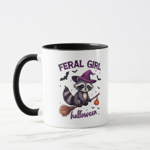 Feral Girl Halloween Spooky Raccoon Hexengeschenk Tasse