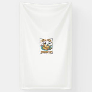Feral Girl Sommer Katze Schwimmt Vintage-Shirt Des Banner