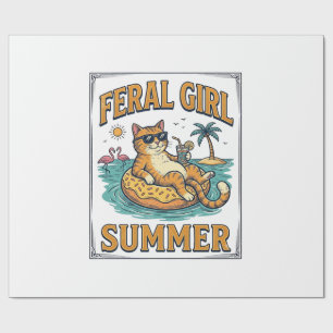 Feral Girl Sommer Katze Schwimmt Vintage-Shirt Des Geschenkpapier