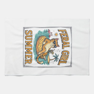 Feral Girl Sommer Katze Schwimmt Vintage-Shirt Des Geschirrtuch