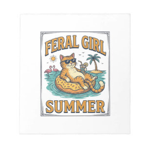 Feral Girl Sommer Katze Schwimmt Vintage-Shirt Des Notizblock