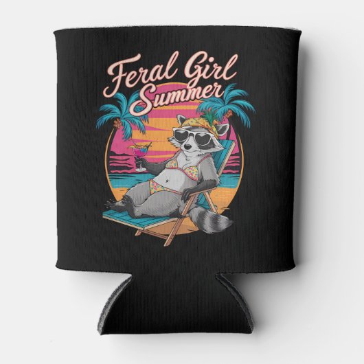 Feral Girl Summer Beach Funny Raccoon Dosenkühler (Vorderseite)