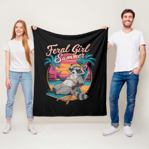Feral Girl Summer Beach Funny Raccoon Fleecedecke