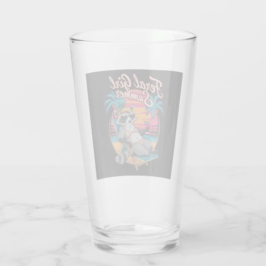 Feral Girl Summer Beach Funny Raccoon Glas (Rückseite)