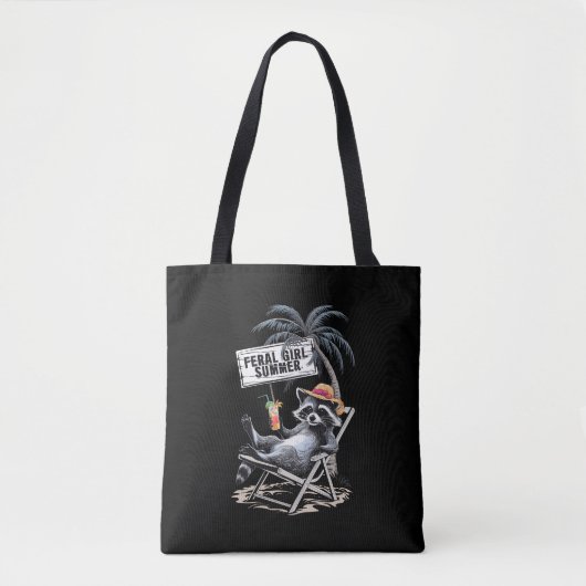 Feral Girl Summer Beach Funny Raccoon Tasche (Vorderseite)