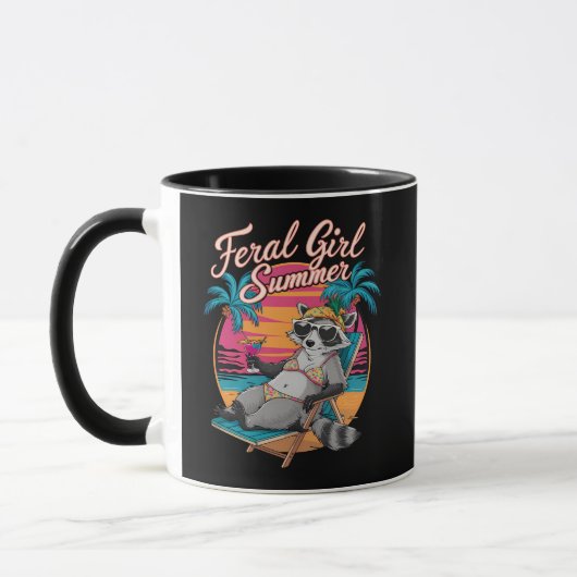 Feral Girl Summer Beach Funny Raccoon Tasse (Links)