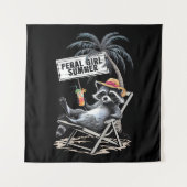 Feral Girl Summer Beach Funny Raccoon Wandteppich (Vorderseite)