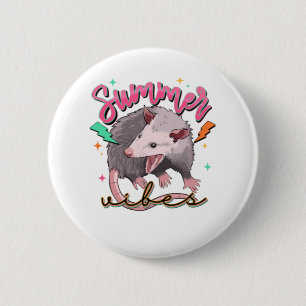 Feral Girl Summer Funny Opossum Button