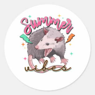 Feral Girl Summer Funny Opossum Runder Aufkleber