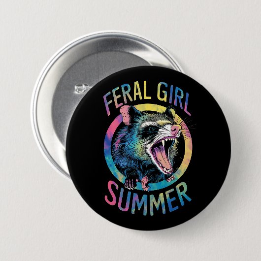 Feral Girl Summer Opossum Gefärbte Krawatte Raccoo Button (Vorne & Hinten)