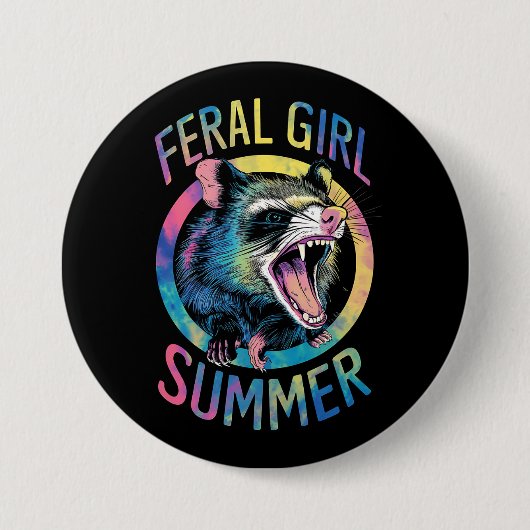 Feral Girl Summer Opossum Gefärbte Krawatte Raccoo Button (Vorderseite)