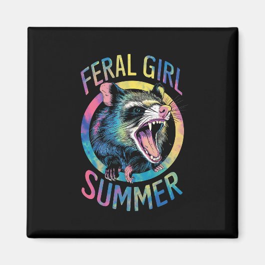 Feral Girl Summer Opossum Gefärbte Krawatte Raccoo Magnet (Vorne)