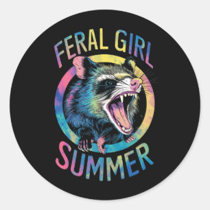 Feral Girl Summer Opossum Gefärbte Krawatte Raccoo Runder Aufkleber
