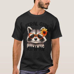 Feral Girl Summer Raccoon mit Brillen Blume Opos T-Shirt