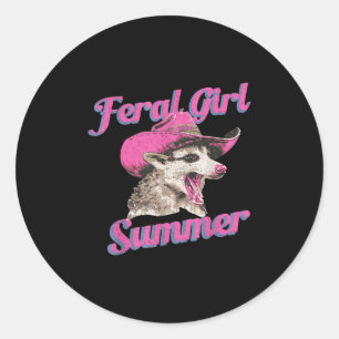 Feral Girl Summer Retro Possum Funny Meme Runder Aufkleber
