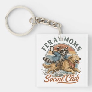 Feral Moms Social Club Waschbär reitet auf Golden  Schlüsselanhänger