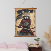 Feral Raccoon Samurai Warrior - Japanischer Tinten Wandteppich Mit Holzrahmen (Schlafzimmer)