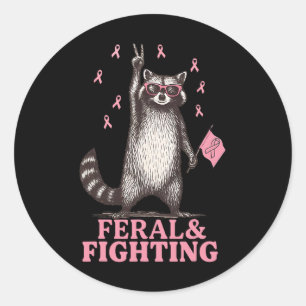 Feral und Kampf rosa Ribbon Raccoon Brust Canc Runder Aufkleber